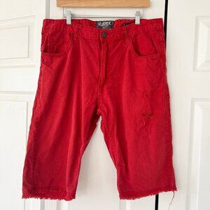 ESMX Original Brand Distressed Red Jean Shorts Men’s 38 Raw Hem